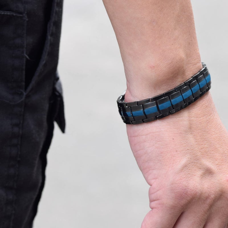 JFUME Men Magnetic Bracelet Royal Blue and Black Jewelry Gift for Men with Link Remove Tool 8.5" Adjustable - Image 2